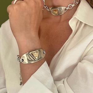 Luxus Metall Swarovski Verstellbares Kettenarmband • Bold Uno de 50 Style Crystal Armband • Crystal Cuff Armband von AnAngelsHug • Geburtstagsgeschenk