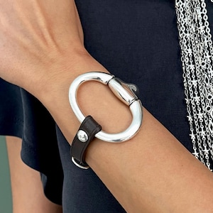 Metal Statement Bracelet• Uno De 50 Style Chunky Leather Bracelet• Leather Adjustable Metal Cuff• Metal Rock Style Cuff Made by AnAngelsHug