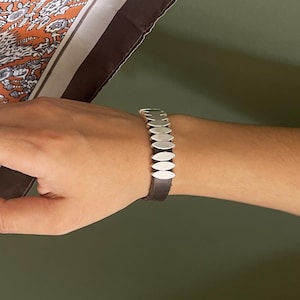 Rock Style Magnetic Closure Leather Bracelet• Oval Sharp Silver Beads Leather Bracelet• Unisex Biker Aesthetic Geo Bracelet by AnAngelsHug