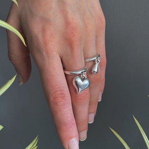 Dangling Charms Ring• Small Teardrop OR Heart Ring• Elegant HEART Ring• Minimal Dangle Teardrop Ring• Urban Style Heart Ring by AnAngelsHug