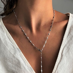 Small stars multistyle chain necklace, double layer necklace, dainty adjustable lariat chain, minimal multi stars long necklace, girls gift.