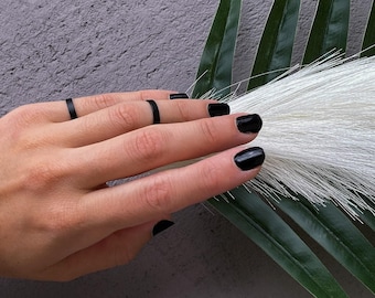 Black band knuckle ring, chevalier ring, simple pinky ring, flat black toe ring, stackable ring, above the knuckle ring, girlfriends gift