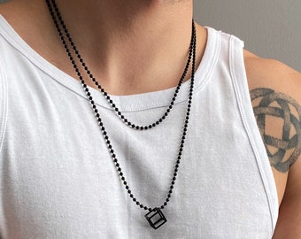 Metal cube necklace, mens geometric pendant, black cube pendant, unisex 3d square pendant, fathers gift, black chain necklace, mens gift