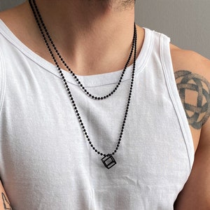 Metal cube necklace, mens geometric pendant, black cube pendant, unisex 3d square pendant, fathers gift, black chain necklace, mens gift image 1