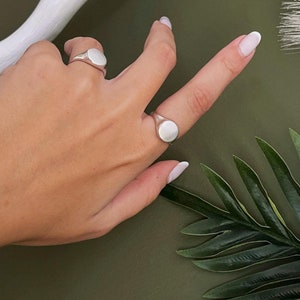 Dainty Smooth Antique Silver Signet Ring• Geometric Adjustable Casual Open Ring• Stackable Minimal Ring by AnAngelsHug• Unisex Birthday Gift