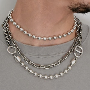 Multi Chunky Chains Necklace• Ball Chain Choker• Street Style Unisex Necklace• Brutalist Box Chain Layered Necklace AnAngelsHug• Mens Gift