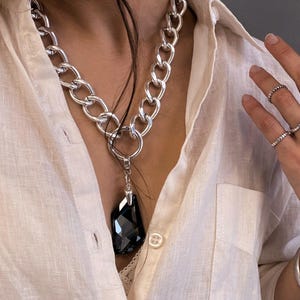 Collar de cadena gruesa Swarovski extragrande, colgante de cadena gruesa Swarovski de gran tamaño, joyería llamativa con colgante de cristal, regalo para ella.