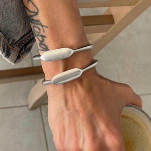 Minimal Wide Bangle Bracelet Rectangular Signet: Adjustable Sculptural Torque Cuff