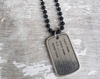 Men's Simple Army Military Alloy Engraving ID 2 Dog Tags Pendant Necklace  Chain