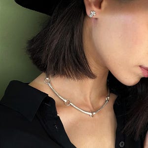 Long Curved Links Adjustable Choker• Rock Style Costume Piece Necklace• Minimal Dark Silver Short Necklace• by AnAngelsHug• Gift For Her