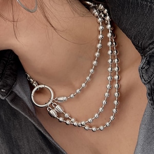 Oversized Layered Chains Silver Necklace• Multi Strands Chunky Choker• Ball Chains Necklace• Glam Rock Style Necklace AnAngelsHug• Gift Idea