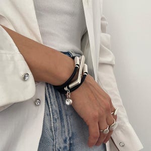 Leather bracelet, womens wrap bracelet, wrap leather cuff, metal cuff, womens leather jewelry, Uno de 50 Style, rock style bracelet