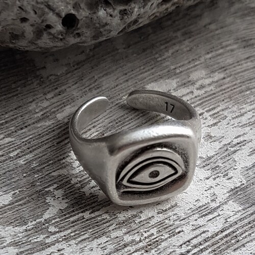 Mens Silver Evil Eye Ring Square Evil Eye Protection Etsy
