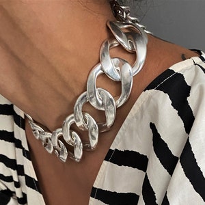 Heavy big links chain adjustable choker, extra large miami Cuban link necklace, fat bold luxury curb chain collar, chunky shiny links choker
