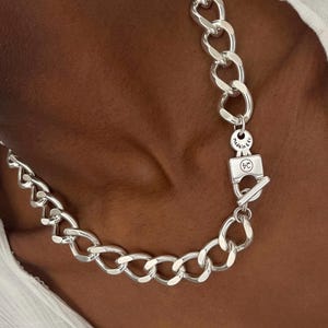 Chunky Heavy Chain Padlock Necklace• Oversized Silver Chain Statement Necklace• Edgy Style Antique Silver Chain Necklace by AnAngelsHug