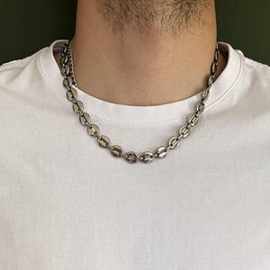 Mens Chunky Coffee Bean Chain Necklace• Puffed Mariner Chain Necklace• Waterproof Thick Silver Chain• by AnAngelsHug• Gift For Him