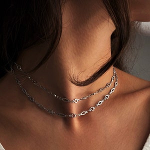Rhombus-circle multi style chain necklace, modern Y shaped necklace, minimal double layered necklace, long dainty necklace, girlfriends gift