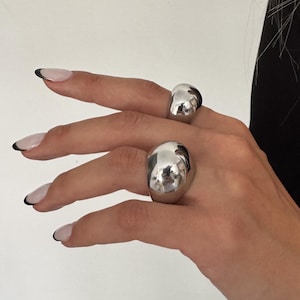Bold Rock Style Statement Silver Dome Ring: Stainless Steel Everyday Wear