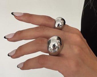 Bold Rock Style Statement Silver Dome Ring: Stainless Steel Everyday Wear