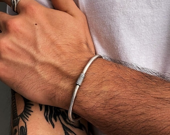 Antique Silver Spring Bracelet Cuff• Mens Adjustable Solid Everyday Cuff• Unisex Distressed Bracelet by AnAngelsHug• Gift for Him