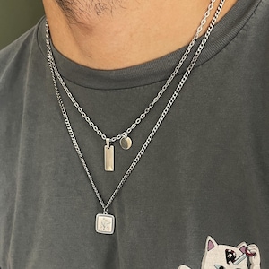 Zilveren dogtag-ketting herenketting• Geometrische korte ketting• Rechthoekige tag-tagketting• Sierlijke rock-stijlketting van AnAngelsHug