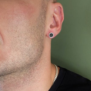 Black Enamel Round Studs• Disc Stud Earrings• Fake Plug Earrings• Small Black Earrings For Guys• Classic Black Studs AnAngelsHug• Gift Idea