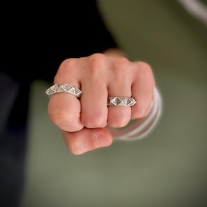 Antique Silver Spiked Open Ring• Womens Dotted Texture Ring• Engraved Oxidized Pyramid Band Ring• Edgy Punk Rock Style Ring by AnAngelsHug