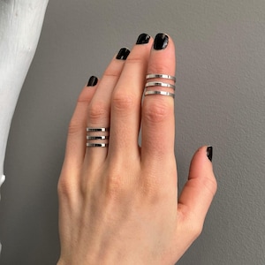 Three lines band ring, knuckle ring, chevalier ring, silver toe ring, midi pinky ring, finger cuff ring, womens triple ring, mother's  gift