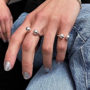 Womens Silver Plated Balls Ring• Simple Ball Ring• Adjustable Ring• Open Cuff Ring• Silver Metal Ring• Stackable Minimal Ring by AnAngelsHug