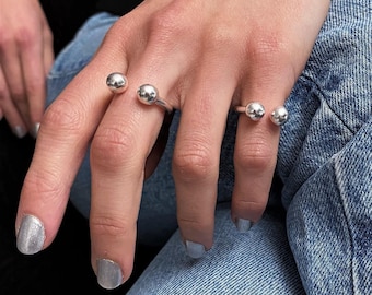 Womens Silver Plated Balls Ring• Simple Ball Ring• Adjustable Ring• Open Cuff Ring• Silver Metal Ring• Stackable Minimal Ring by AnAngelsHug
