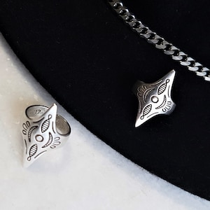 Womens Open Rhombus Statement Ring• Ethnic Engraved Silver Plated Adjustable Ring• Pointy Tribal Style Ring• Rock Style Ring by AnAngelsHug