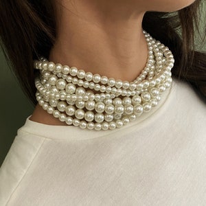 Extravagante meerlaagse parelchokerketting• Luxe dikke parelchokerketting• Handgemaakte crèmekleurige parel-bruidschoker• van AnAngelsHug