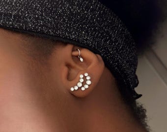 Elegant Silver Zircon Arch Stud Earrings: Stainless Steel Tragus Helix Piercing