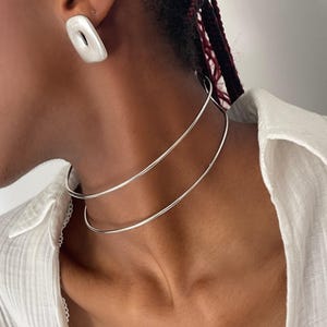 Bold African Style Silver Choker• Elegant Adjustable Double Wire Wrapped Stacked Collar• Open Silver Neck Ring by AnAngelsHug• Birthday Gift