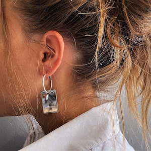 Mirror Silver Rectangle Hoop Earrings• Womens Glossy Bar Plate Dangle Hoop Earrings• Modern Geometric Hoops by AnAngelsHug• Birthday Present