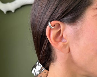 Dainty Silver Organic Shaped Stackable Ear Cuff: Sculptural Everyday Wrap Cuff