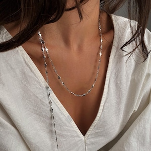 Dainty crosses chain necklace, multi style minimal necklace, unique double layered necklace, Y shaped modern rock necklace, girlfriends gift