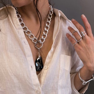 Extra large Swarovski thick chain necklace, oversized statement Swarovski chunky chain pendant, crystal pendant bold jewelry, gift for her