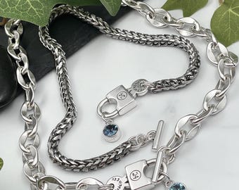 Swarovski necklace, link chain padlock necklace, thick chain key-lock crystal choker, uno de 50 padlock necklace, womens gift, mother's gift
