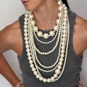 Extravagant Multilayered Pearl Long Necklace SET• Bold