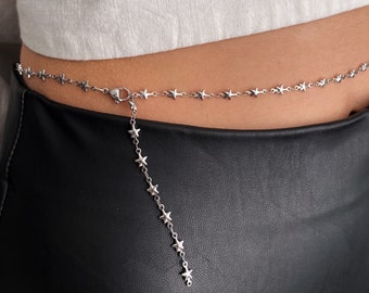 Chaîne de ventre imperméable petite étoiles, collier de corps céleste élégant, chaîne de taille élégante en acier inoxydable, bijoux de corps empilables, idée cadeau