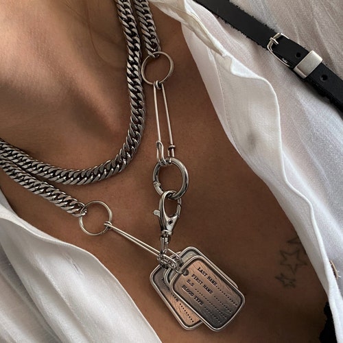 Double Cuban Link Chains Id Tags Safety 
