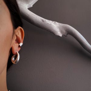 Chunky Sculptural Silver Fish Hook Earrings: Sterling Silver Plated Studs