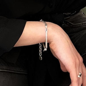 Dark Silver Long Curved Bars Bracelet• Adjustable Minimal Links Bracelet• Antique Silver Dainty Bars Bracelet• Geometric Cuff• Gift For Her