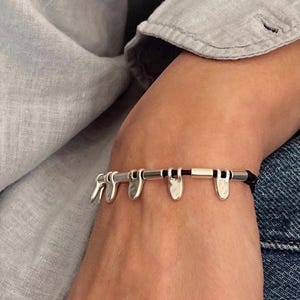 Women&#39;s silver charms leather bracelet, adjustable bracelet, leather bracelet, silver beads bracelet, uno de 50 bracelet, valentine&#39;s gift