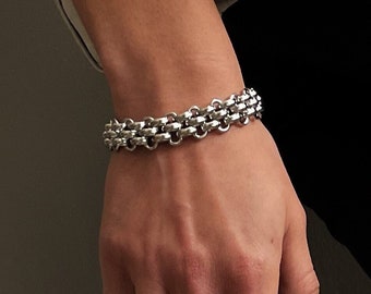 Heavy chainmail bracelet, chunky links chain bracelet, bold stainless steel woven chain bracelet, handmade chainmaille bracelet, womens gift