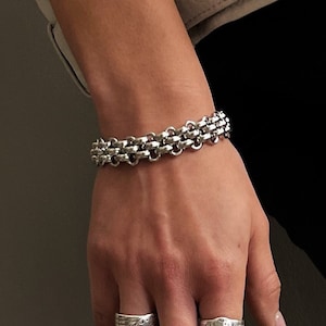Heavy chainmail bracelet, chunky links chain bracelet, bold stainless steel woven chain bracelet, handmade chainmaille bracelet, womens gift