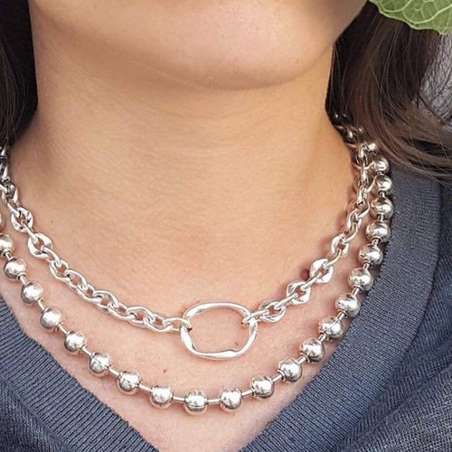Silver Chain Choker Necklaces Short 