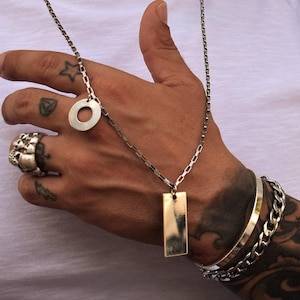Herren Silber Viereck Kette Dog Tag Anhänger, geometrischer Unisex Rock Stil Kettenanhänger, Box Kette Kreis und Rechteck Halskette, Geschenk Männer