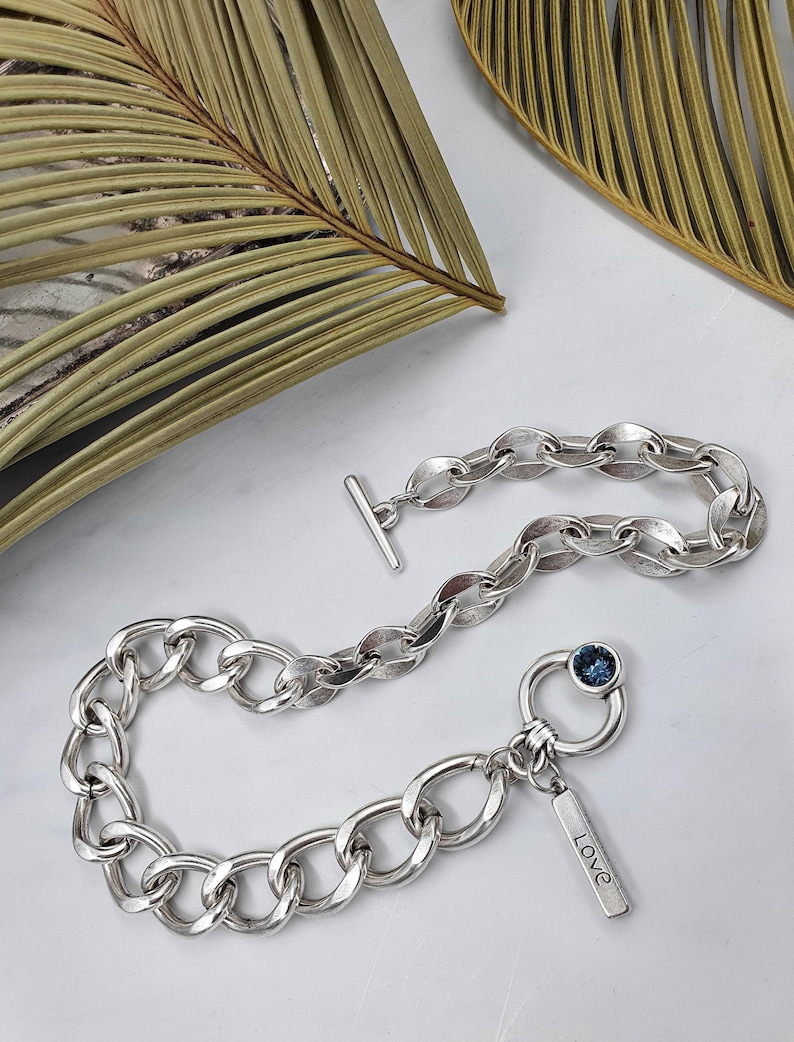 NEW! Statement chains Swarovski necklace, curb chain choker, antique silver chunky necklace, oxidized silver bold necklace, uno de 50 style.